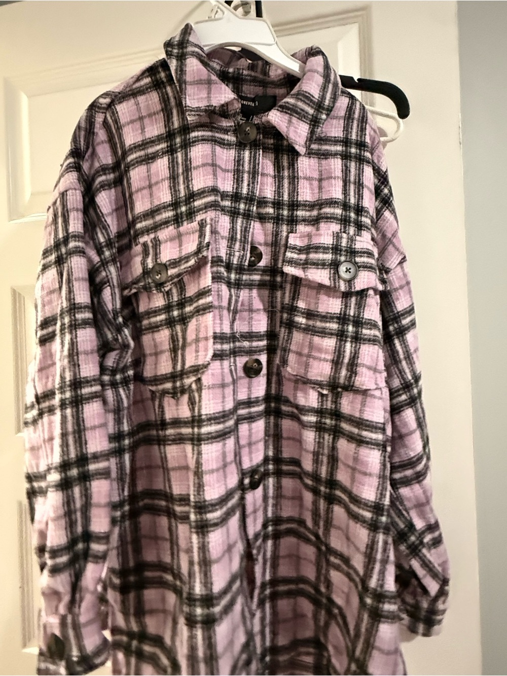 Forever 21 Pink and Black Plaid Utility Shacket